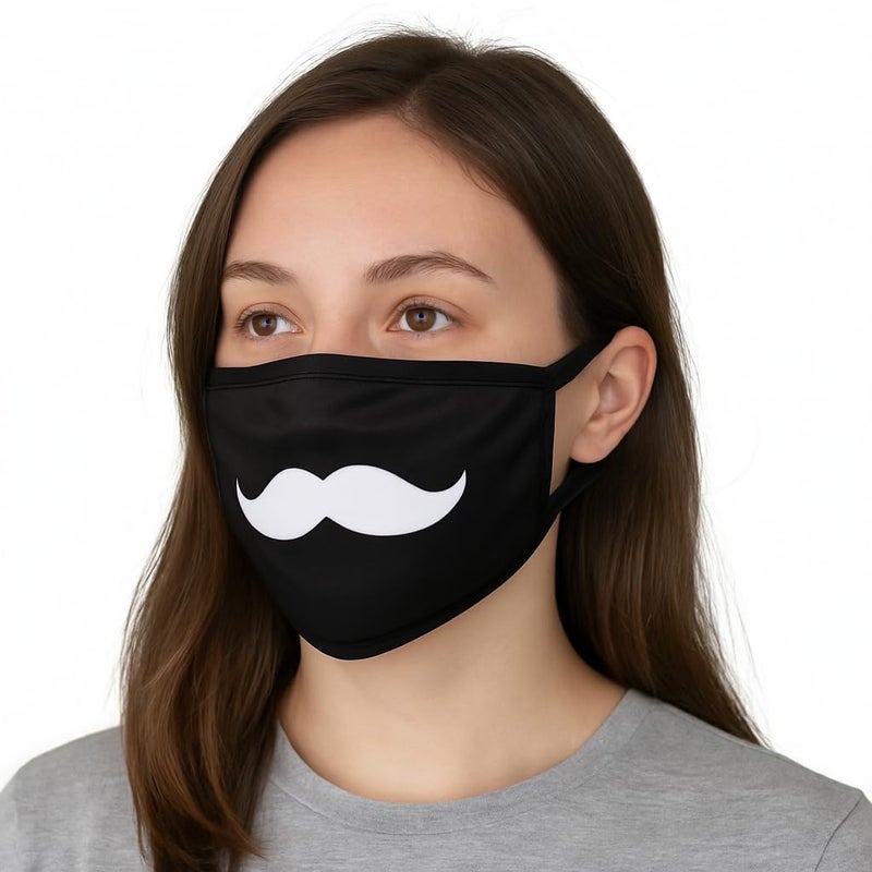 Komonee Adults Face Mask Washable Reusable Trendy Dustproof Moustache Black Cloth Mouth Cover Covering For Boys Girls Outdoors Indoors Childrens School Protection